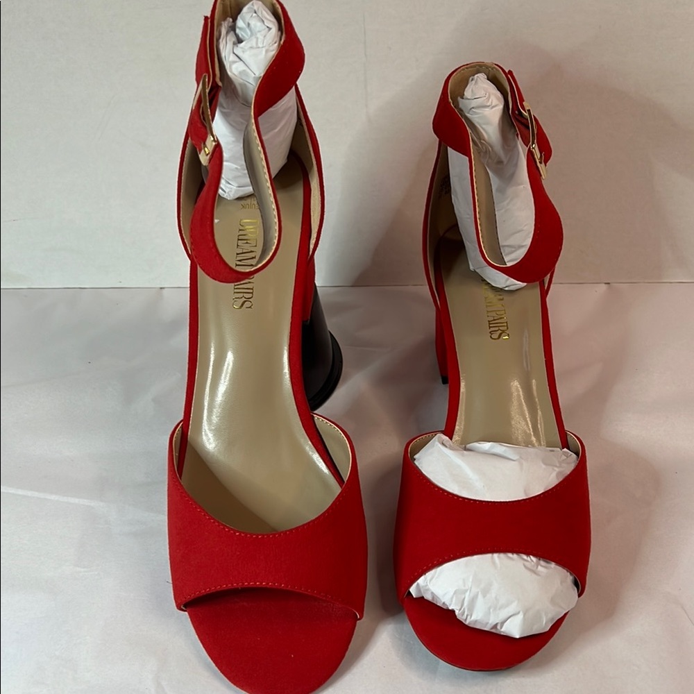 Dream Pairs Red Open-Toe Ankle Strap Heels